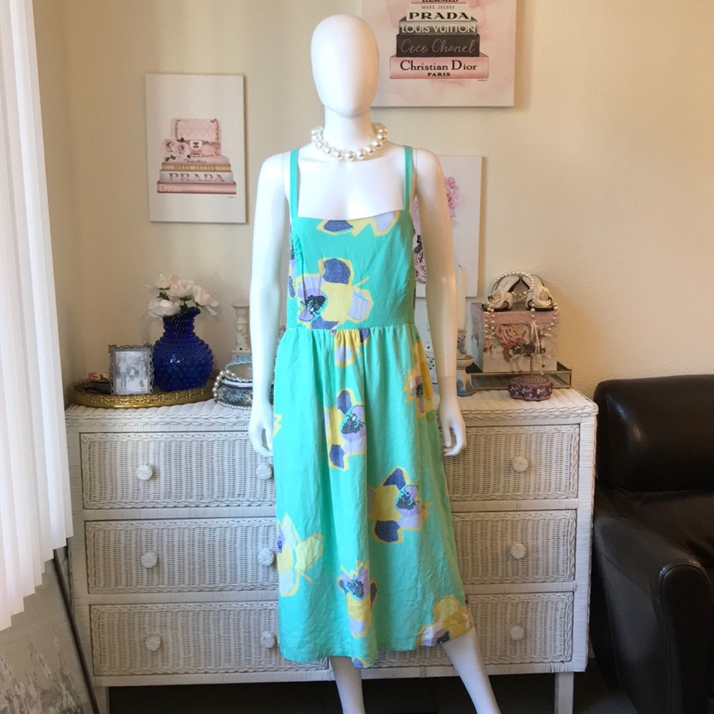 Anthropologie Corey Lynn Calter midi dress floral print green color size large